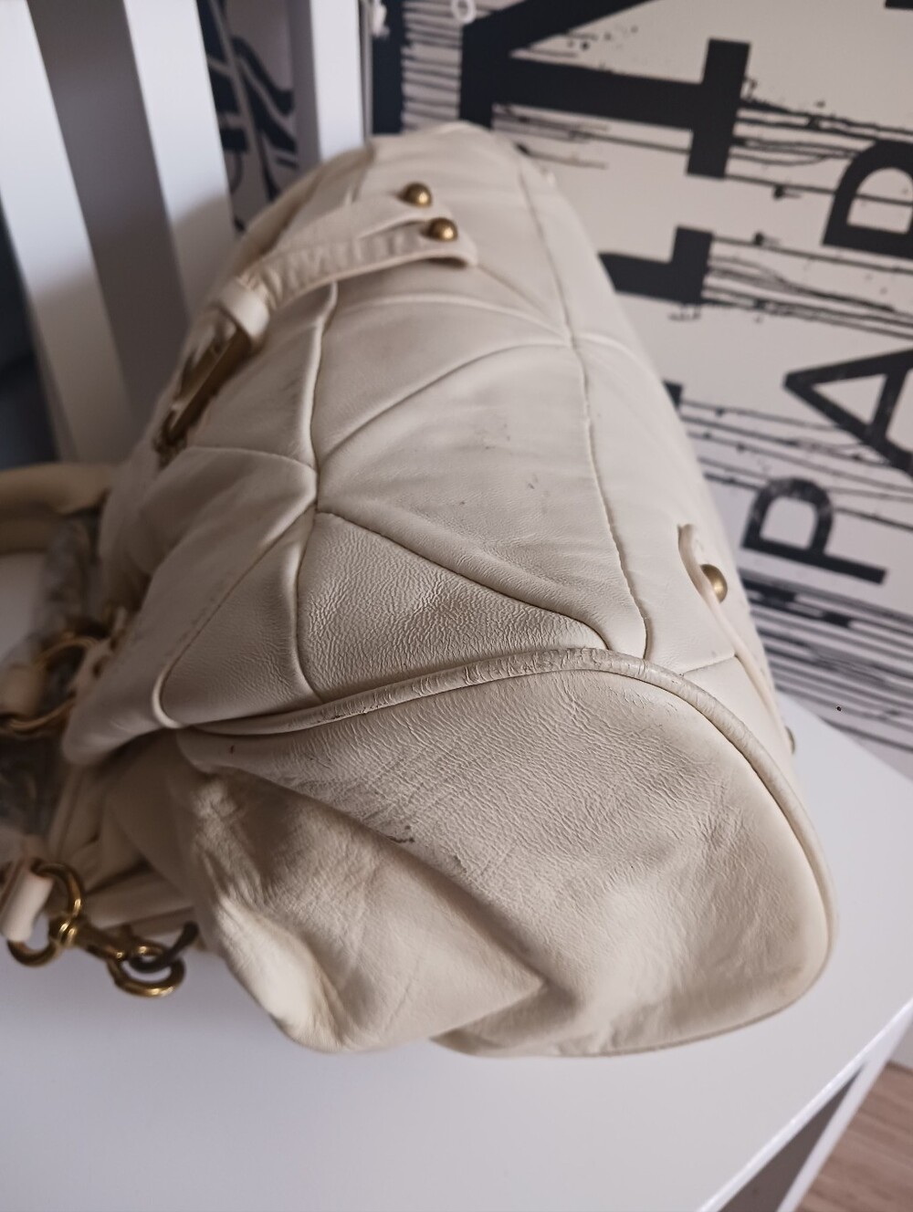 Marc Jacobs Stam Ivory Quilted Leather Satchel with Gold Hardware + Dust Bag - Picture 11 of 16